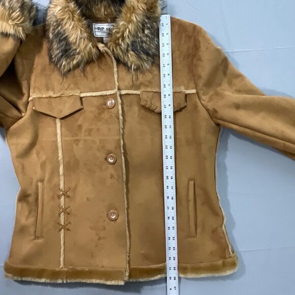 VTG RP Sport Regent Park Jacket Y2K Womens‎ L Cognac Faux Suede Fur Boho Western - Picture 11 of 12